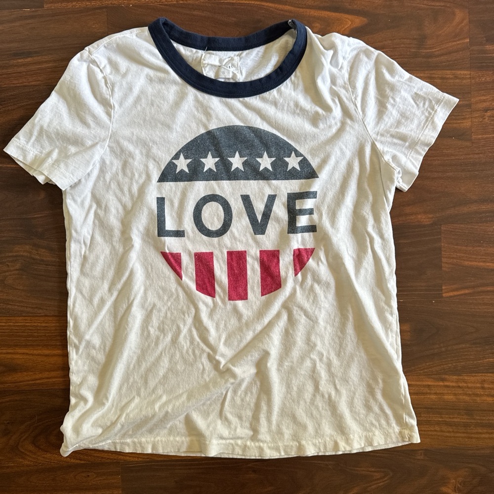 White and Blue Shirt with Love Graphic